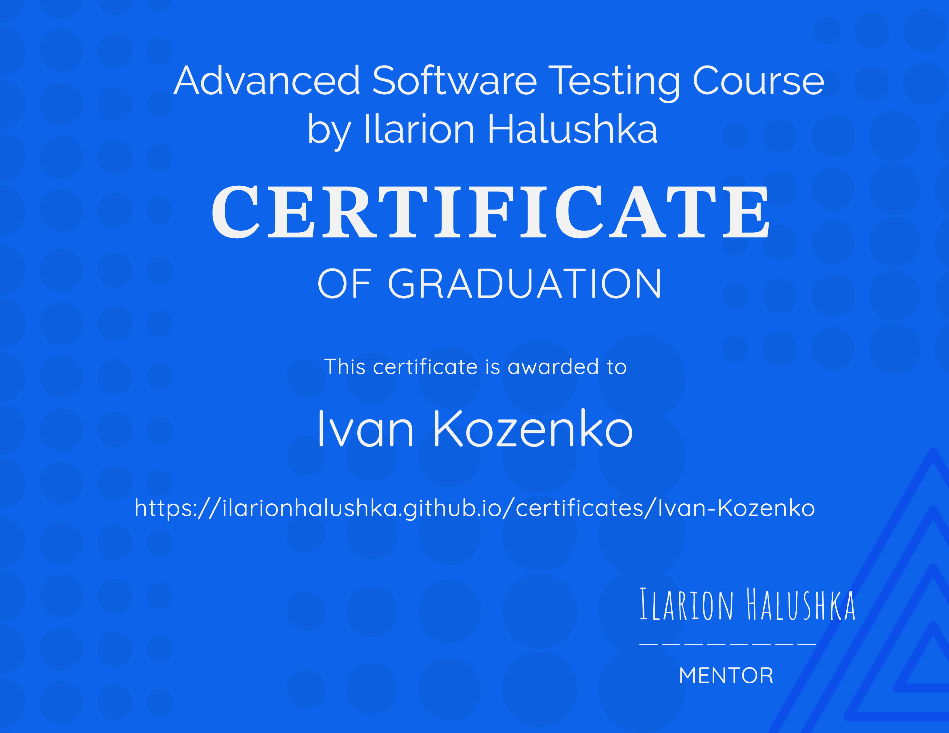 Ivan Kozenko Certificate