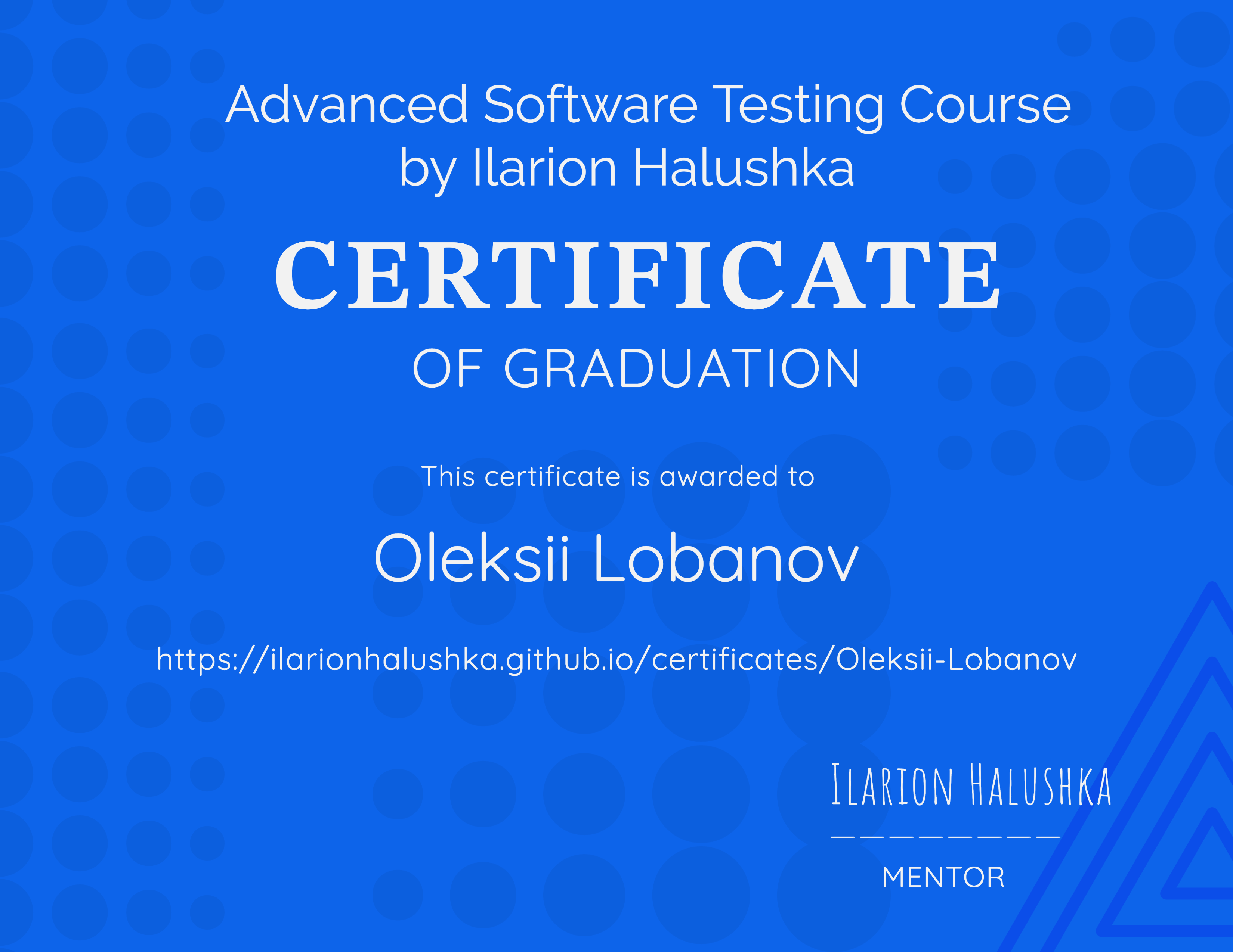 Oleksii Lobanov Certificate